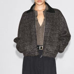 Brown herringbone cropped zip up jacket