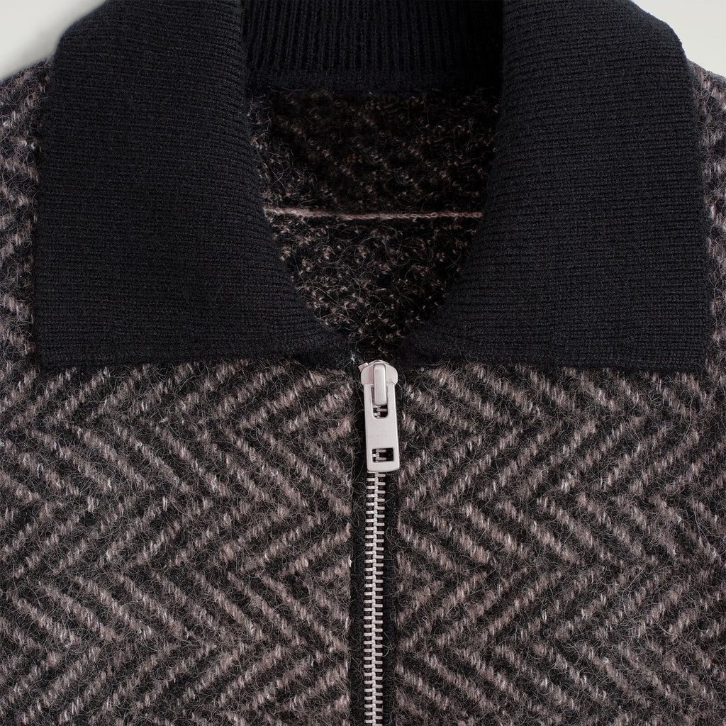 Brown herringbone cropped zip up jacket