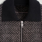 Brown herringbone cropped zip up jacket
