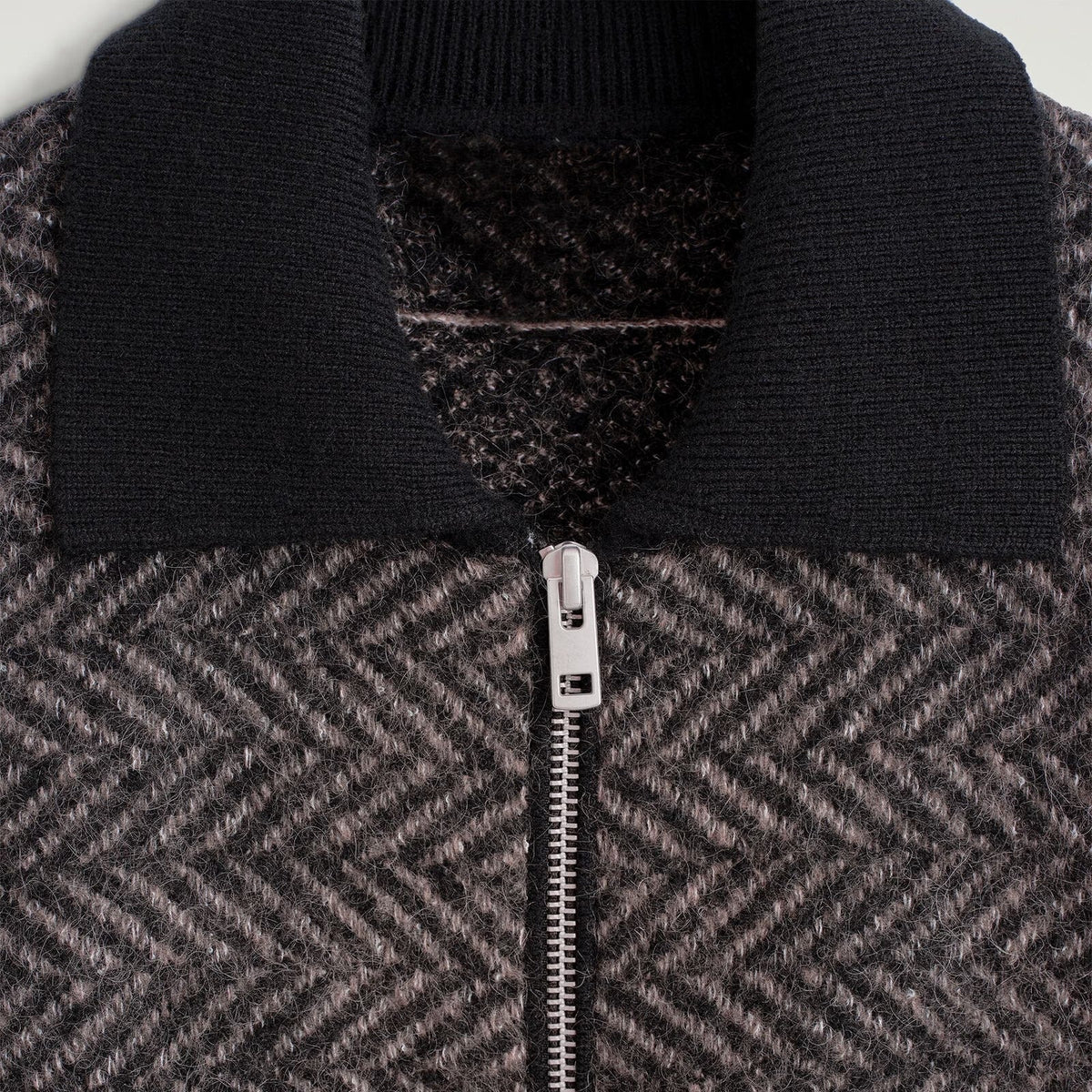 Brown herringbone cropped zip up jacket