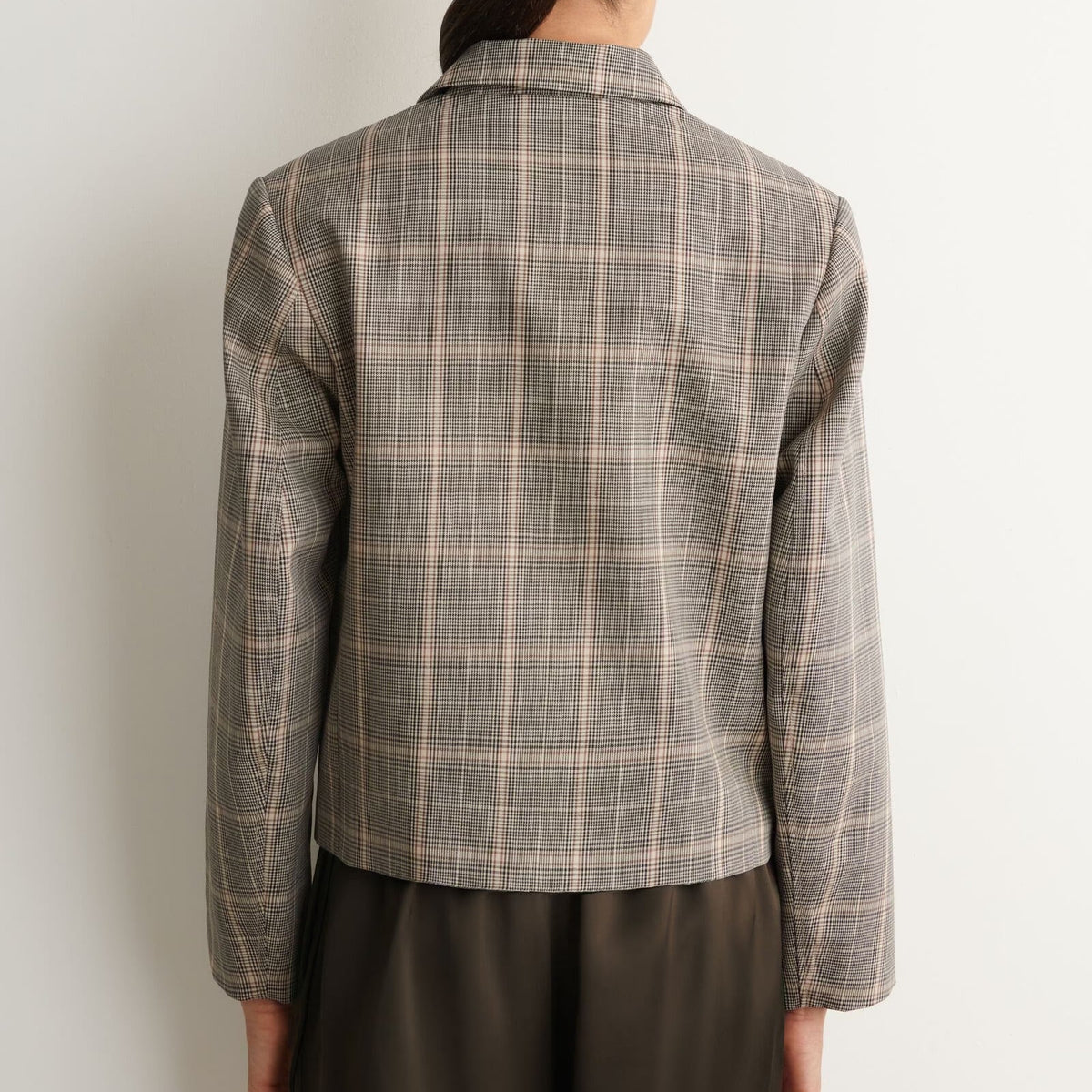 Brown plaid cropped button front jacket
