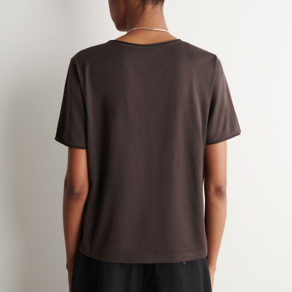 Dark brown v neck short sleeve loose t-shirt