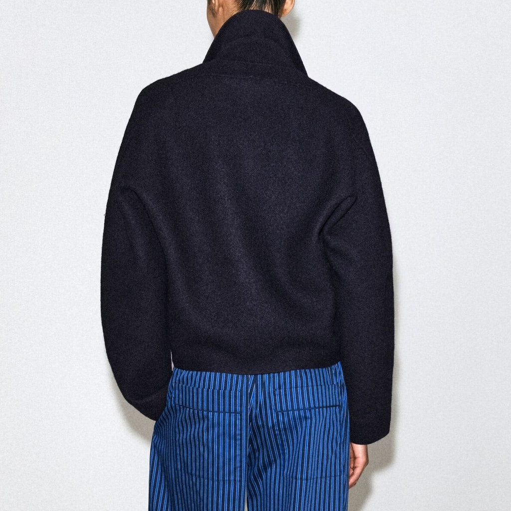 Navy blue collared zip up jacket