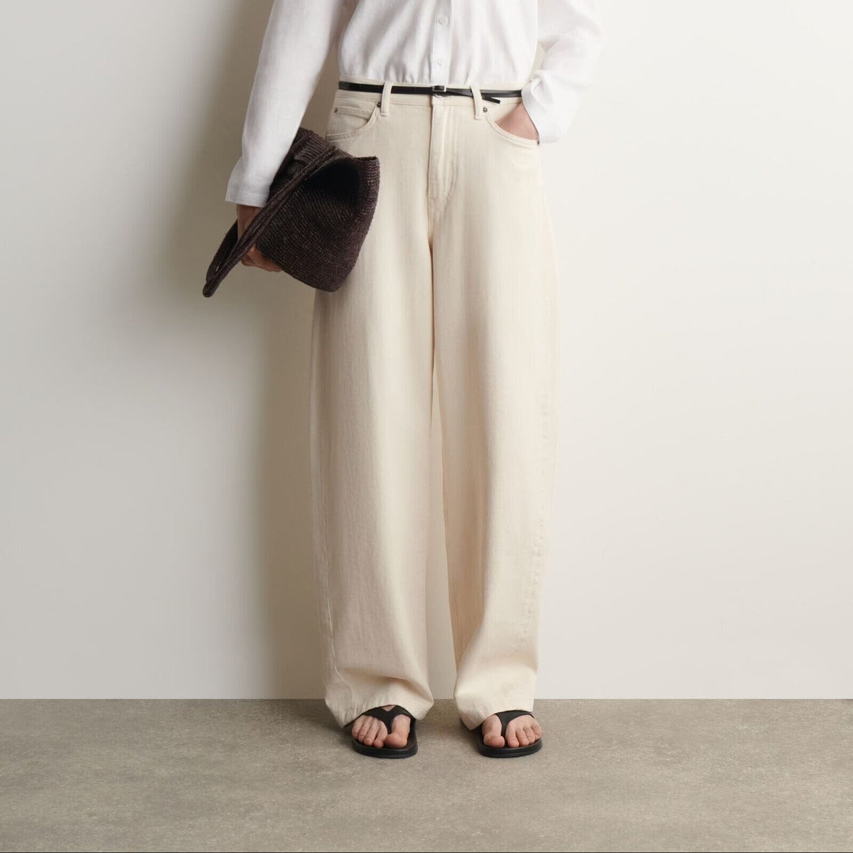 Off white high waisted wide leg trousers
