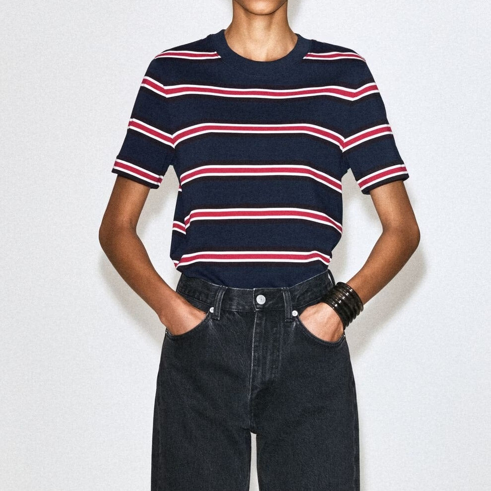 Striped crew neck short sleeve t-shirt