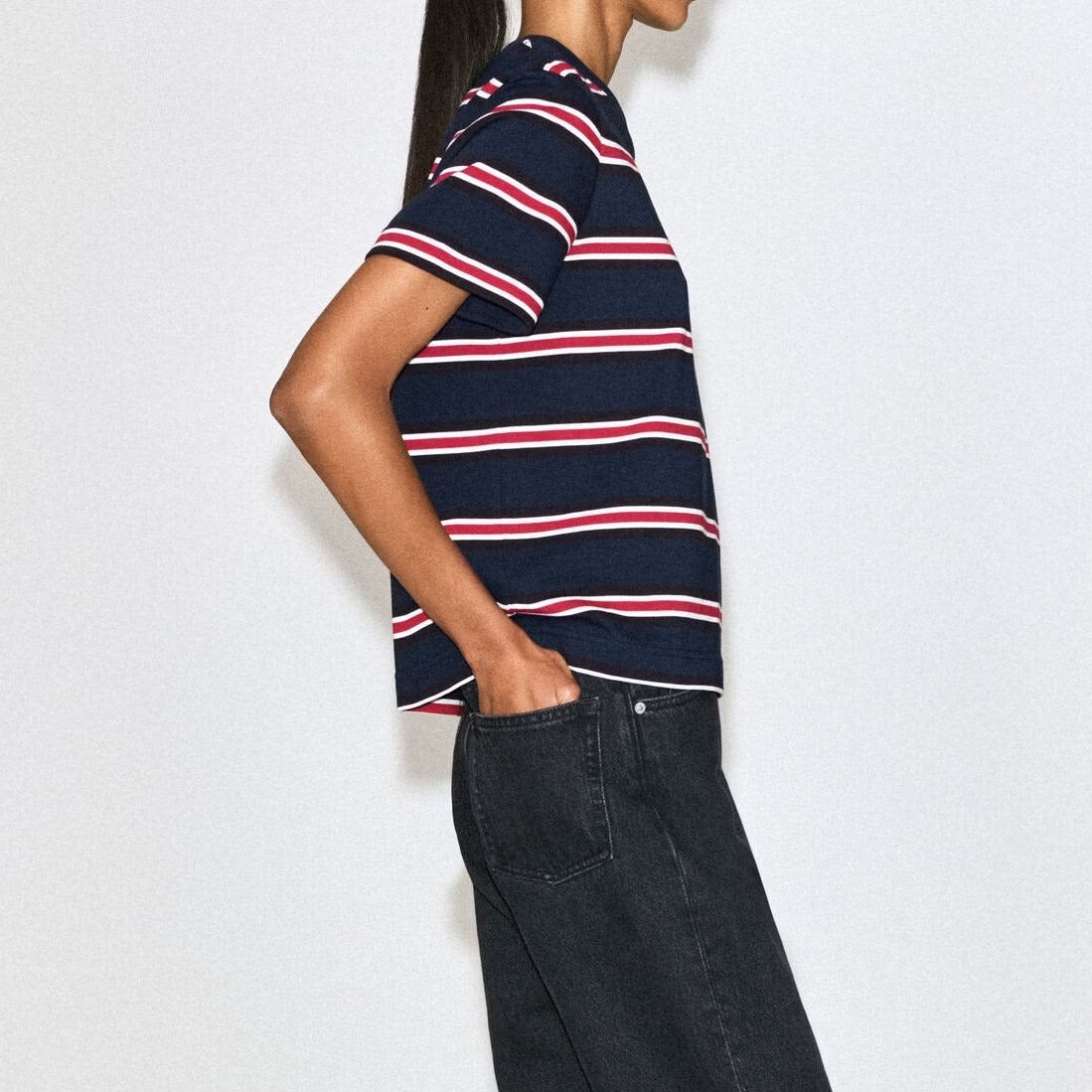 Striped crew neck short sleeve t-shirt