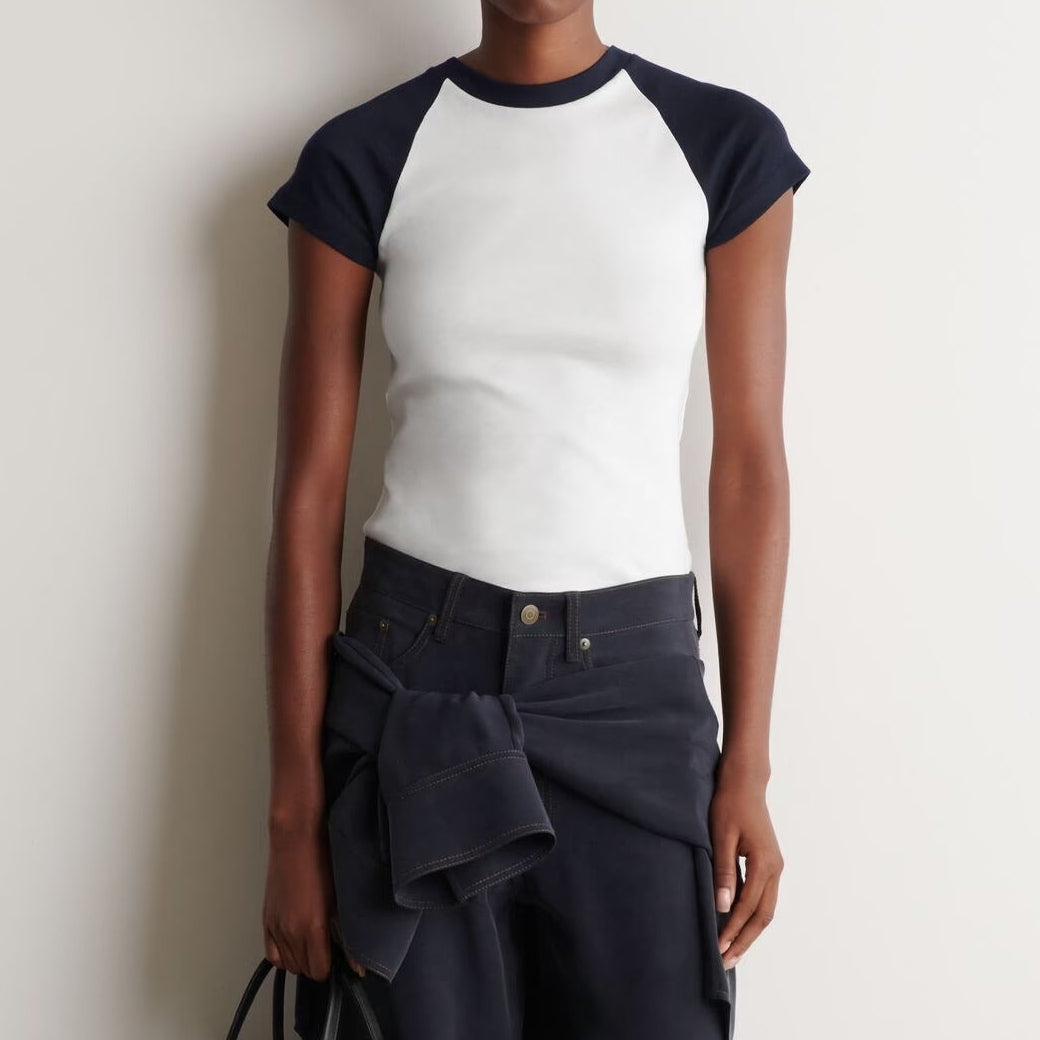 White and blue slim fit short sleeve t-shirt