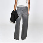 Women's high waisted wide leg grey wash jeans